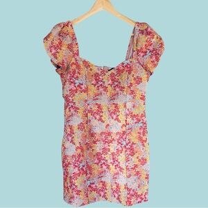 New Sweetest Essence Blush Floral Jacquard Puff Sleeve Mini Dress- L